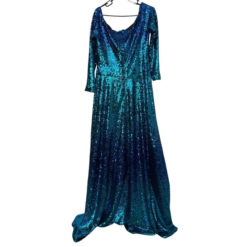 Tadashi Shoji Sequin Mermaid Gown Blue Teal Evening Formal Dress Size 10/12 - Picture 3 of 4